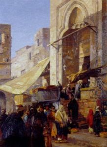 Aux Pieds De La Grande Mosquee Au Cairo by Georg Macco