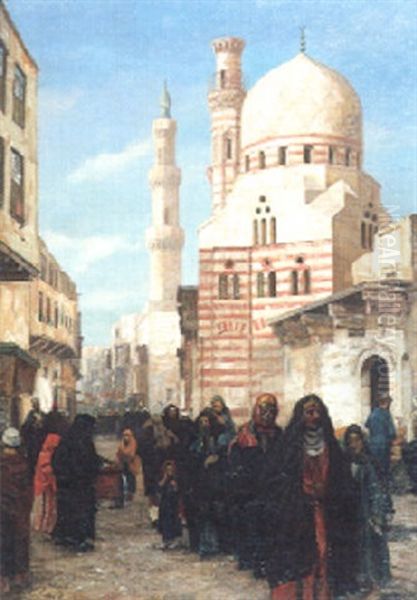 Promeneurs Devant La Mosqee Ibrahim Agha Au Caire - view 1