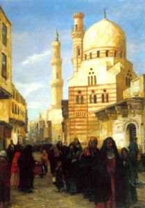 Promeneurs Devant La Mosquee Ibrahim Agha, Au Caire by Georg Macco