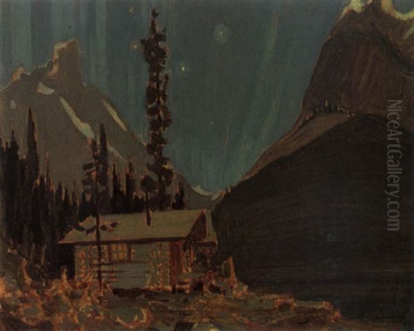 Northern Lights, Lake O'hara, A Cabin In The Foreground - view 1