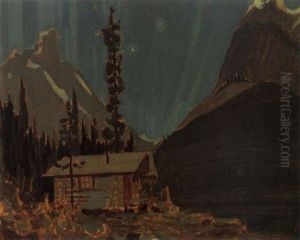 Northern Lights, Lake O'hara, A Cabin In The Foreground by James Edward Hervey MacDonald