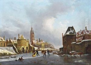 Figures On The Ice Near The Schoolpoort, Delft