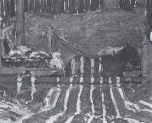Fred Hardy's Barn Near Oakwood, T. Macd. On The Load by James Edward Hervey MacDonald