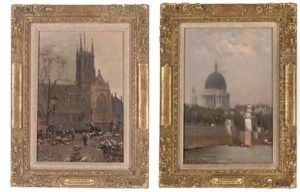 A Summer's Afternoon On The Embankment, St. Paul's Cathedral In The Distance (+ 2 Others; 3 Works) by William A. MacDonald