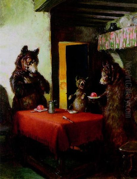 Three Bears At Table While Goldilocks Snoozes - view 1