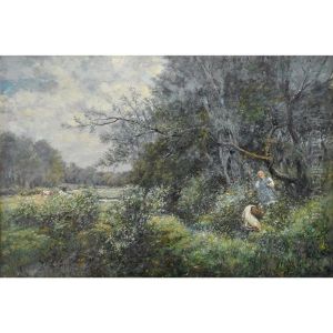 Children At Play In A Carmunnock Landscape by Norman M. Macdougall