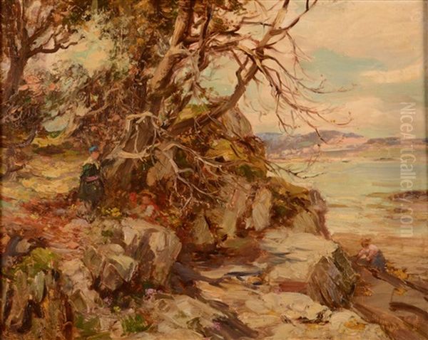 Children On Coastal Rocks Near Kirkcudbright - view 1