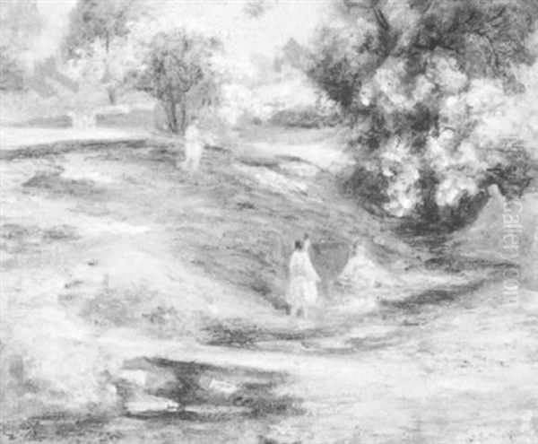 Children Playing By A Stream - view 1