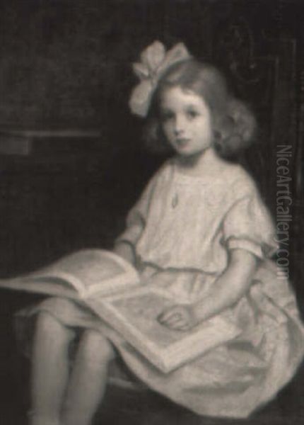 A Little Girl In Pink Reading A Book - view 1