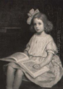 A Little Girl In Pink Reading A Book by Norwood Hodge Macgilvary