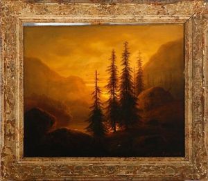 A Mountain Scenery With A Lake And Spruces. Signed. Dated 1862