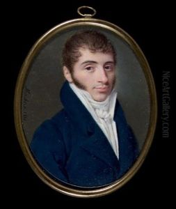 Portrait De Jeune Homme En Redingote Bleue, Gilet Et Cravate Blanche