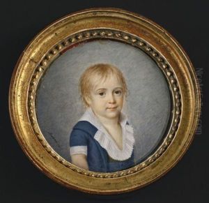 Portrait D'un Jeune Garcon En Habit Bleu Et Large Col Blanc En Buste Presque De Face Et Coiffe De Fines Meches Blondes