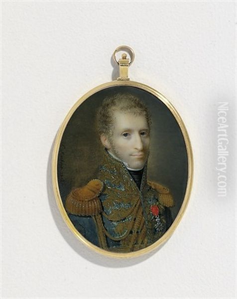 A Young General Or Marshal, In Blue Uniform With Gold Laurel Embroidery And Buttons, Gold Epaulettes And Aiguillettes, Black Stock, White Linen Shirt With Stand-collar - view 1