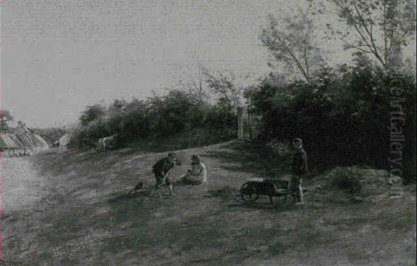Children Playing On A Grassy Bank - view 1