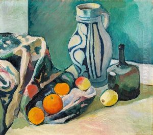 Stillleben Mit Grauem Krug Und Orangen by August Macke