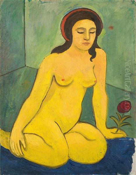 Nacktes Madchen Mit Roter Blume (gelber Akt) - view 1