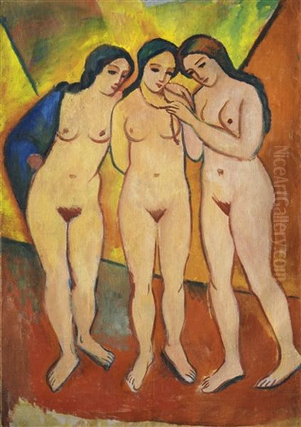 Drei Nackte Madchen Rot Und Orange (three Nudes, Orange And Red) - view 1