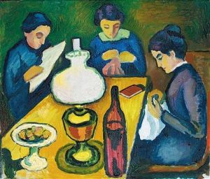 Drei Frauen Am Tisch Bei Der Lampe (three Women At The Table By The Lamp) by August Macke