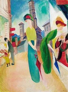 Zwei Frauen Vor Dem Hutladen by August Macke