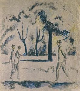 Park Mit Spaziergangern by August Macke