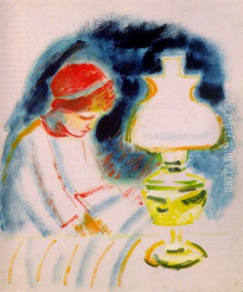 Lesendes Madchen Bei Der Lampe - view 1