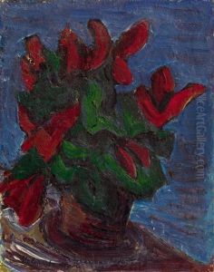 Blumenstilleben Mit Roten Bluten (alpenveilchen) by Helmuth Macke