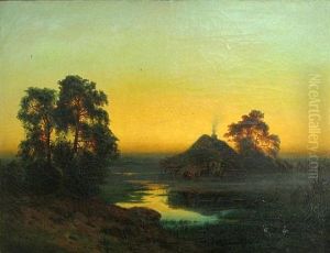 A Landscape At Twilight by Bernhard Karl Mackeldey