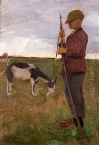 Hutejunge Mit Ziege Und Schafen