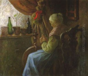 Spinnende Alte Am Fenster