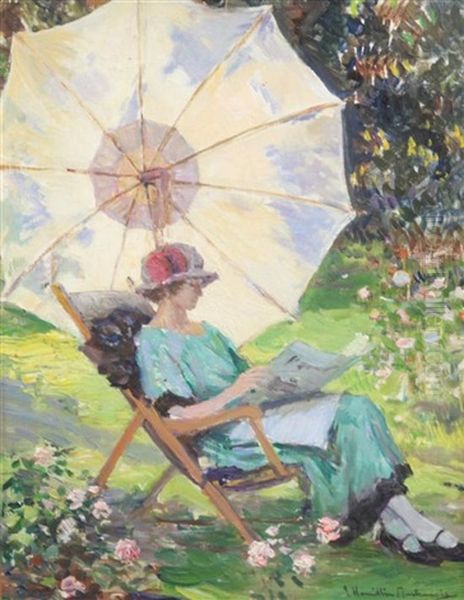 Woman Reading Beneath A Parasol - view 1