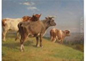 Cattle On A Hillside by Adolf Heinrich Mackeprang