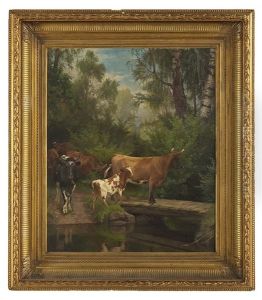 Cattle At The River Crossing by Adolf Heinrich Mackeprang