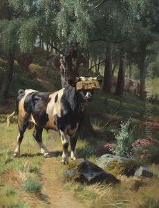 Landscape With Bull by Adolf Heinrich Mackeprang
