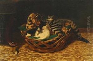 A Cat With Her Kittens by Adolf Heinrich Mackeprang