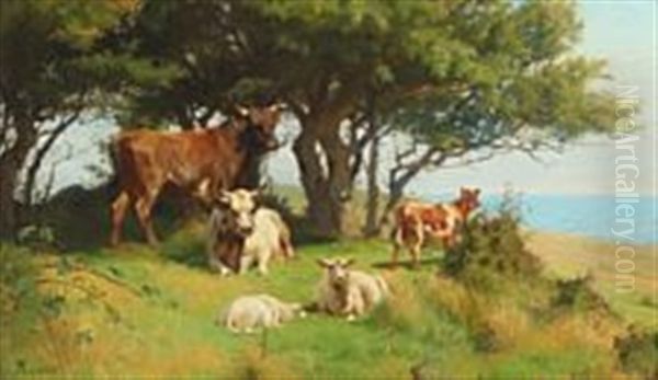 Hilly Landscape With Grazing Cattle And Sheep - view 1