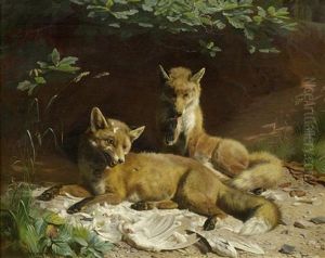 Zwei Fuchse by Adolf Heinrich Mackeprang