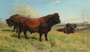 Bulls In The Field by Adolf Heinrich Mackeprang