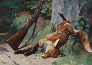 A Shot Fox In The Woods by Adolf Heinrich Mackeprang