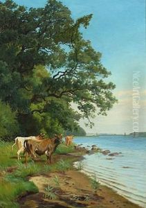 Landscape With Cows Standing By A Lake Landscape With Cows Standing By A Lake