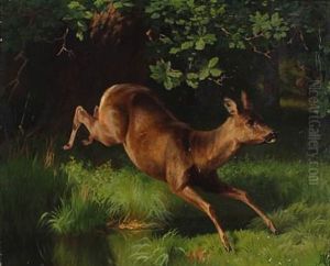 Et Raadyr Saetter Over En Groft by Adolf Heinrich Mackeprang
