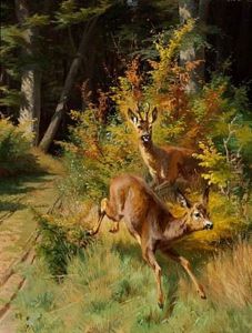 Deer In The Woods by Adolf Heinrich Mackeprang