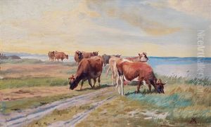Grazing Cows On The Riverbank Grazing Cows On The Riverbank