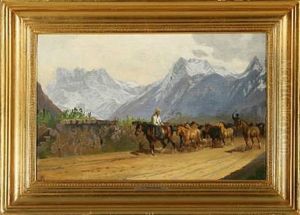 The Horses Are Driven Down From The Mountains, Italy by Adolf Heinrich Mackeprang