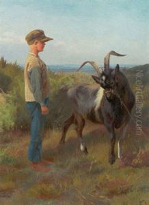Landskab Med Dreng Og Gedebuk by Adolf Heinrich Mackeprang