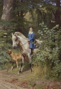 Skovparti Med Ridende Pige Og Stor Bund by Adolf Heinrich Mackeprang