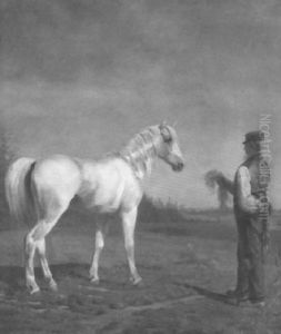 Ein Bauer Lockt Seinen Schimmel Mit Einem Frischen Bundel Gras by Adolf Heinrich Mackeprang