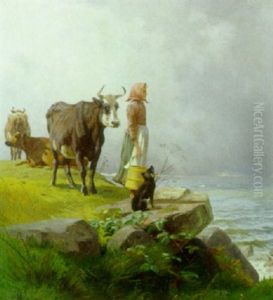 Kystparti Med Malkepige, Hund Og Kvaeg