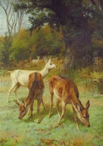 Deer Grazing In A Parkland by Adolf Heinrich Mackeprang