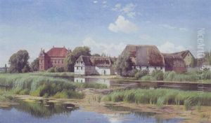 Udsigt Mod En Dansk Herregard Med Avlsbygninger